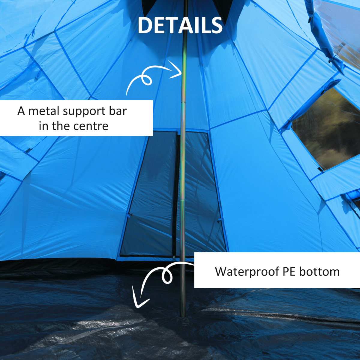 6-7 Person Large Family Tipi Camping Tent Carrying Bag, Mesh Window
