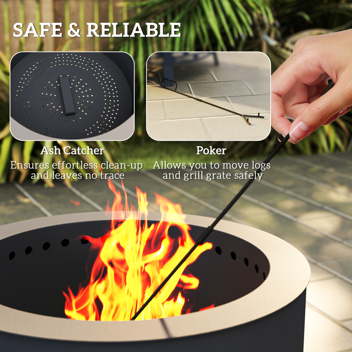 Portable Fire Pit, 58 cm Round Firepit with Grill Grate, Black - Stay-outdoors.co.uk