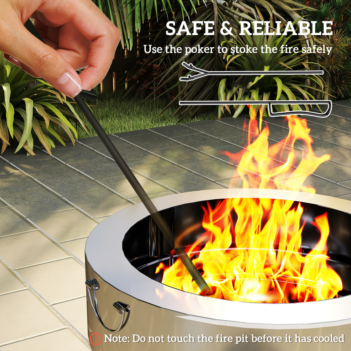 Round Fire Pit with Grill Net, Stainless Steel Firepit, Silver - Stay-outdoors.co.uk