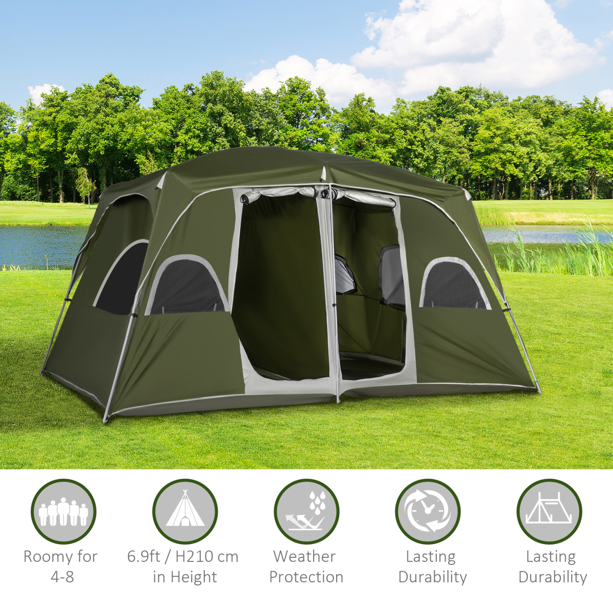 Camping Tent, Family Tent 4-8 Person 2 Room Easy Set Up.