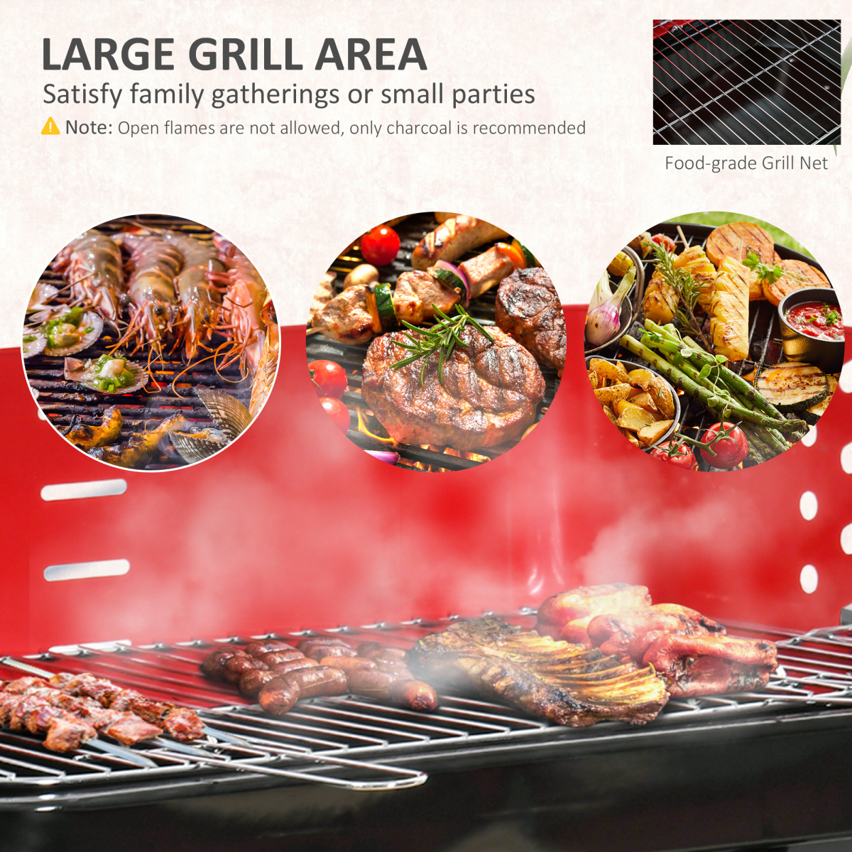 Foldable Charcoal Barbecue Grill W/ Wheels-Red & Black - Stay-outdoors.co.uk