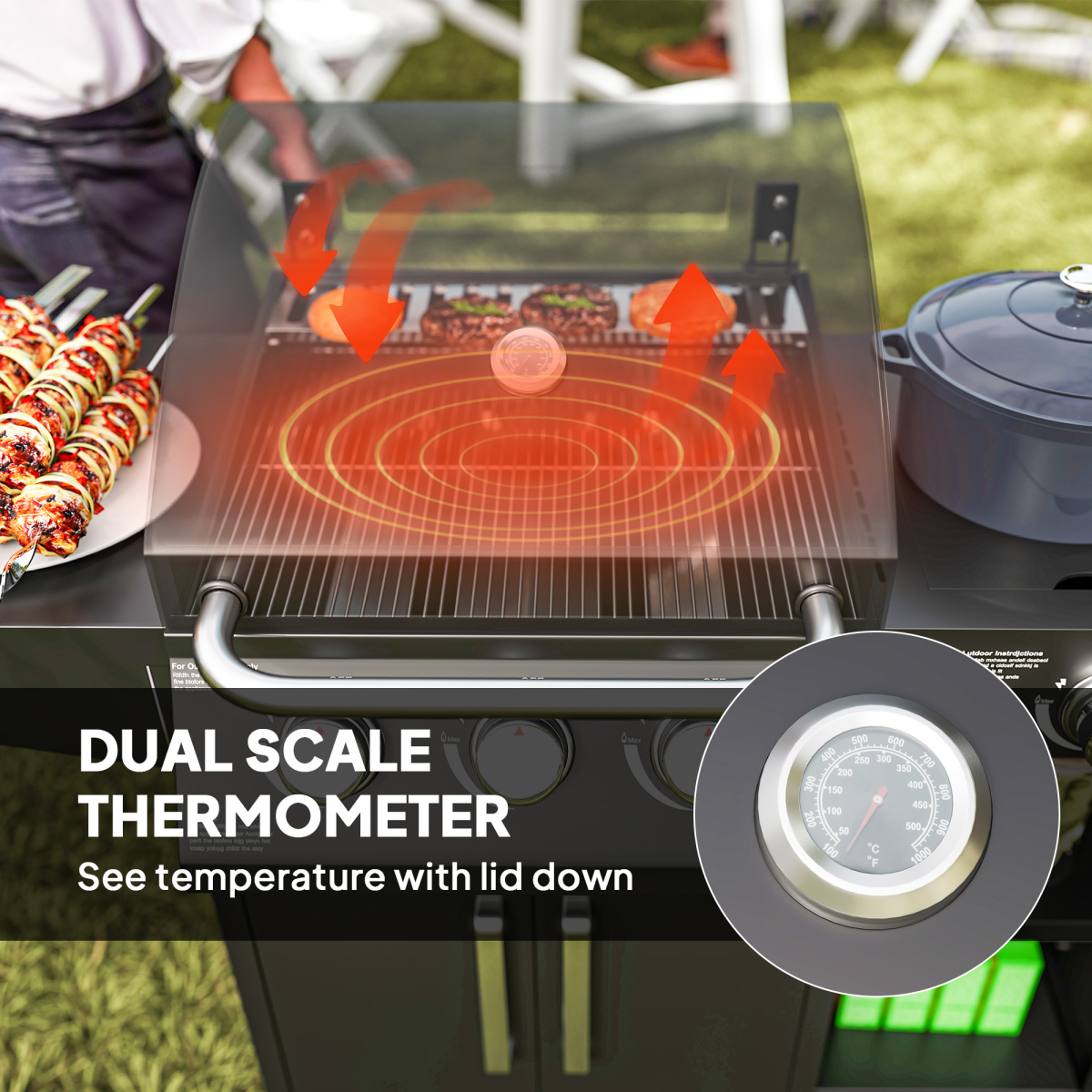 9.5 kW Gas Barbecue with 3+1 Burner, Storage Cabinet and Shelves - Stay-outdoors.co.uk