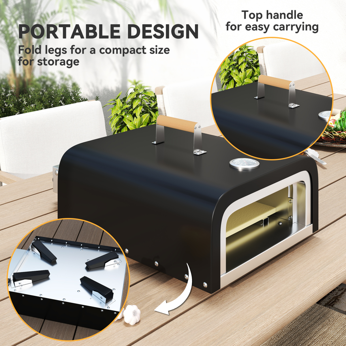 Outdoor Table top Gas Pizza Oven with 12" Pizza Stone & Peel, Black - Stay-outdoors.co.uk