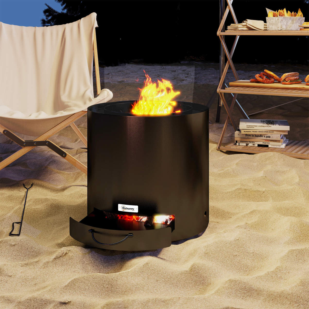 Round Fire Pit with Ash Tray and Fire Poker. - Stay-outdoors.co.uk