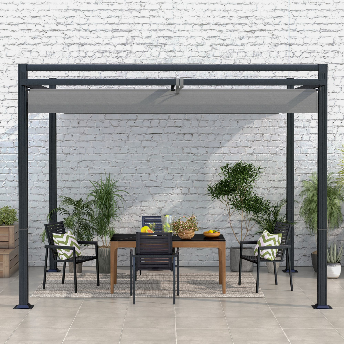 Pergola with Retractable Roof and Aluminium Frame, Grey - Stay-outdoors.co.uk