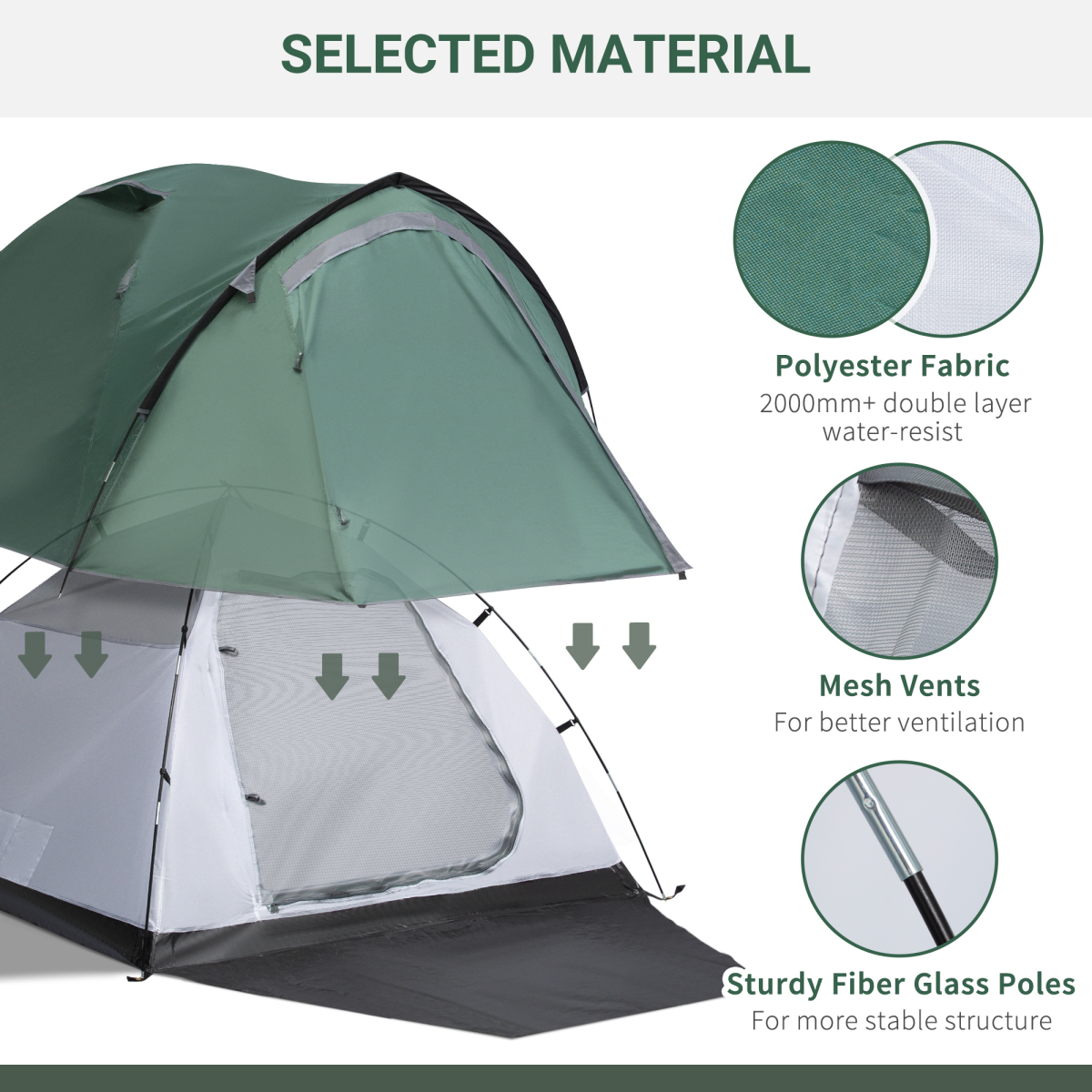 Compact Camping Tent w/ Vestibule & Mesh Vents for Hiking Green - Stay-outdoors.co.uk