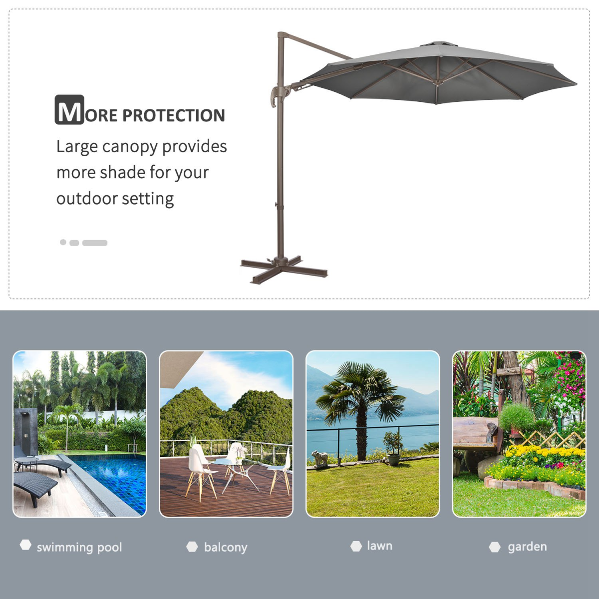 3(m) Cantilever Parasol 360� Rotation Roma Umbrella with Tilt Grey - Stay-outdoors.co.uk