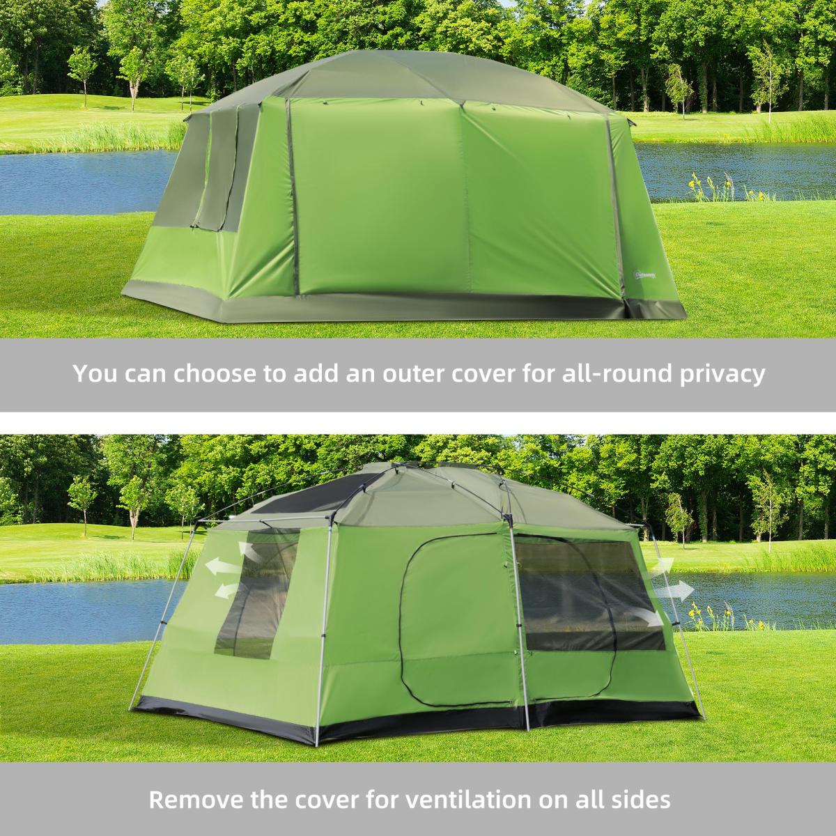 Two Room Dome Tent Camping Shelter w/ Porch and Portable Carry Bag Outsunny - Stay-outdoors.co.uk