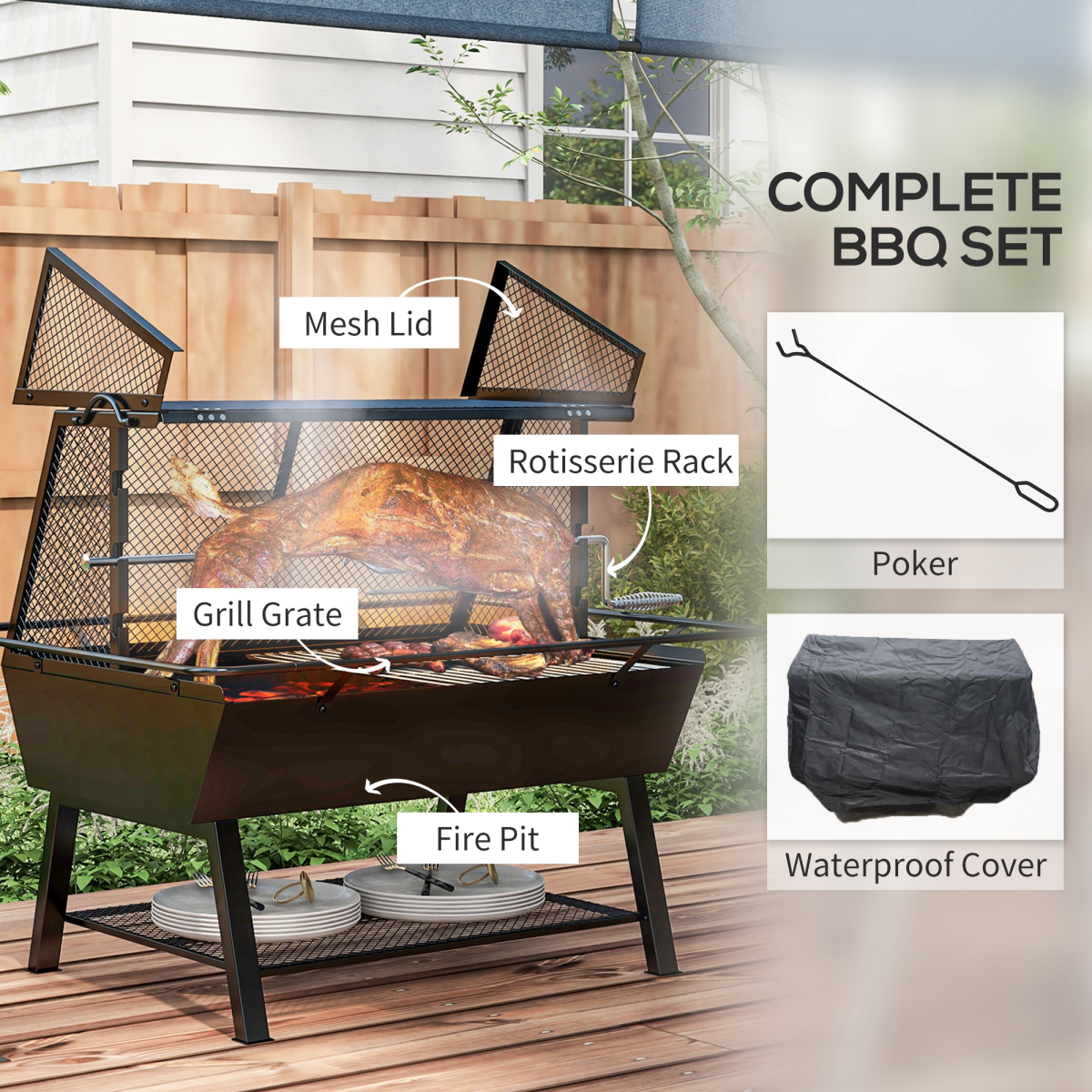 3-in-1 BBQ Rotisserie Grill Roaster Fire Pit. - Stay-outdoors.co.uk