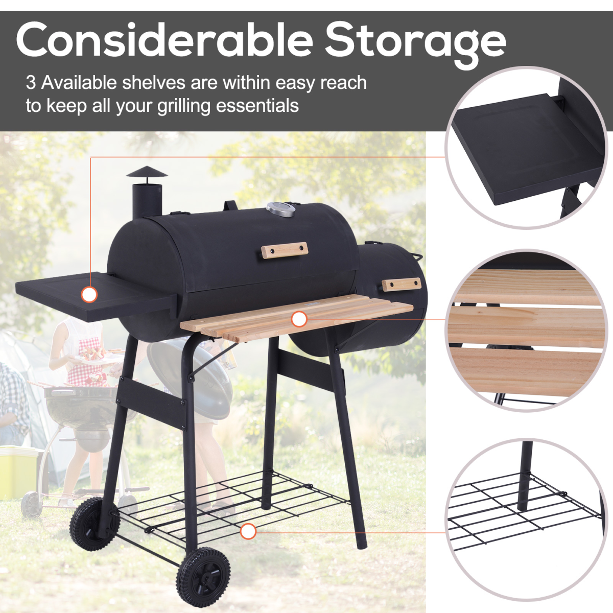 Portable Charcoal BBQ Grill Steel Offset Smoker Combo Backyard - Stay-outdoors.co.uk