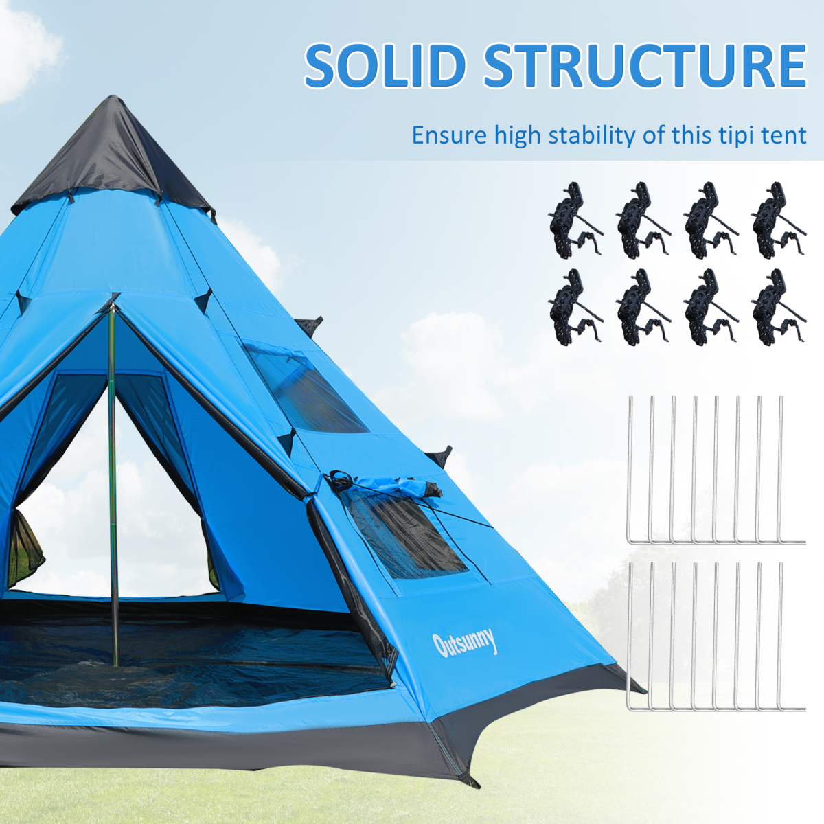 6-7 Person Large Family Tipi Camping Tent Carrying Bag, Mesh Window