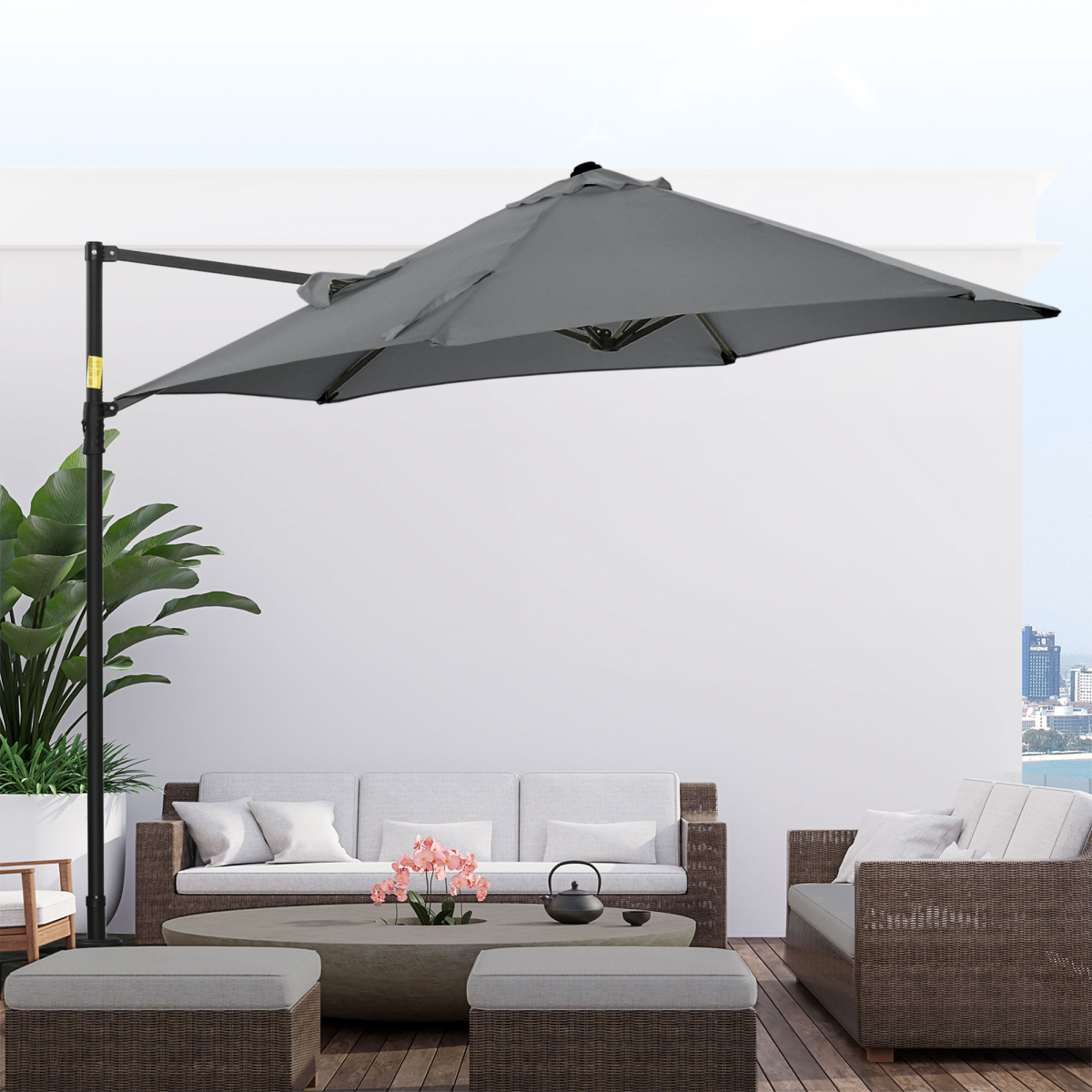 2.5M Garden Cantilever Parasol W/ 360 Rotation and Cross Base, Dark Grey - Stay-outdoors.co.uk