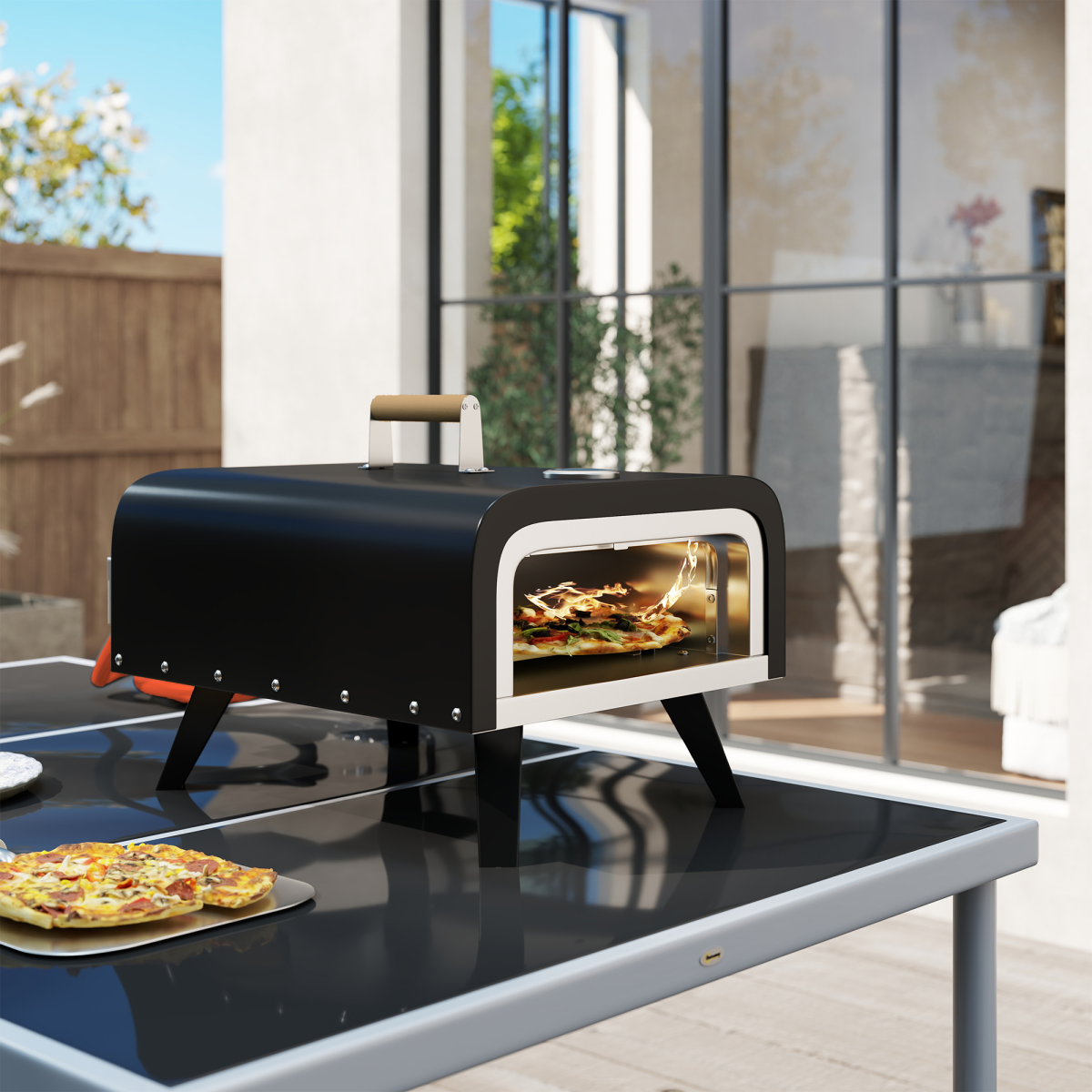 Outdoor Table top Gas Pizza Oven with 12" Pizza Stone & Peel, Black - Stay-outdoors.co.uk