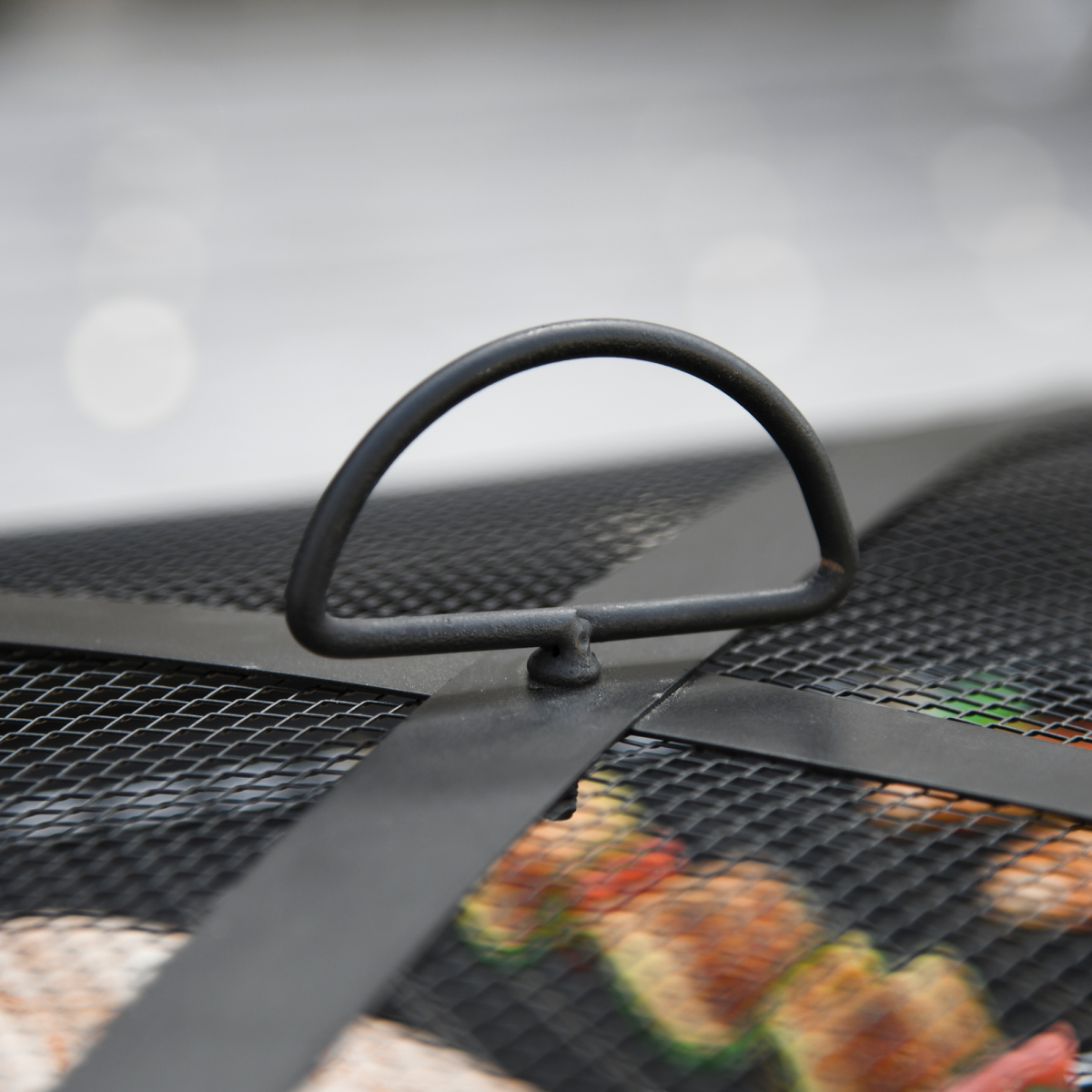 76cm Square Garden Fire Pit Square Table w/ Poker Mesh Cover Log Grate - Stay-outdoors.co.uk