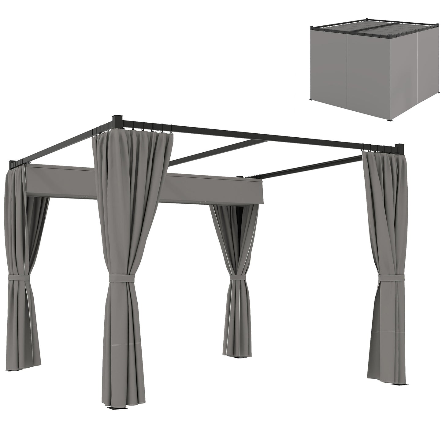 Pergola with Retractable Roof and Curtains, Light Grey - Stay-outdoors.co.uk