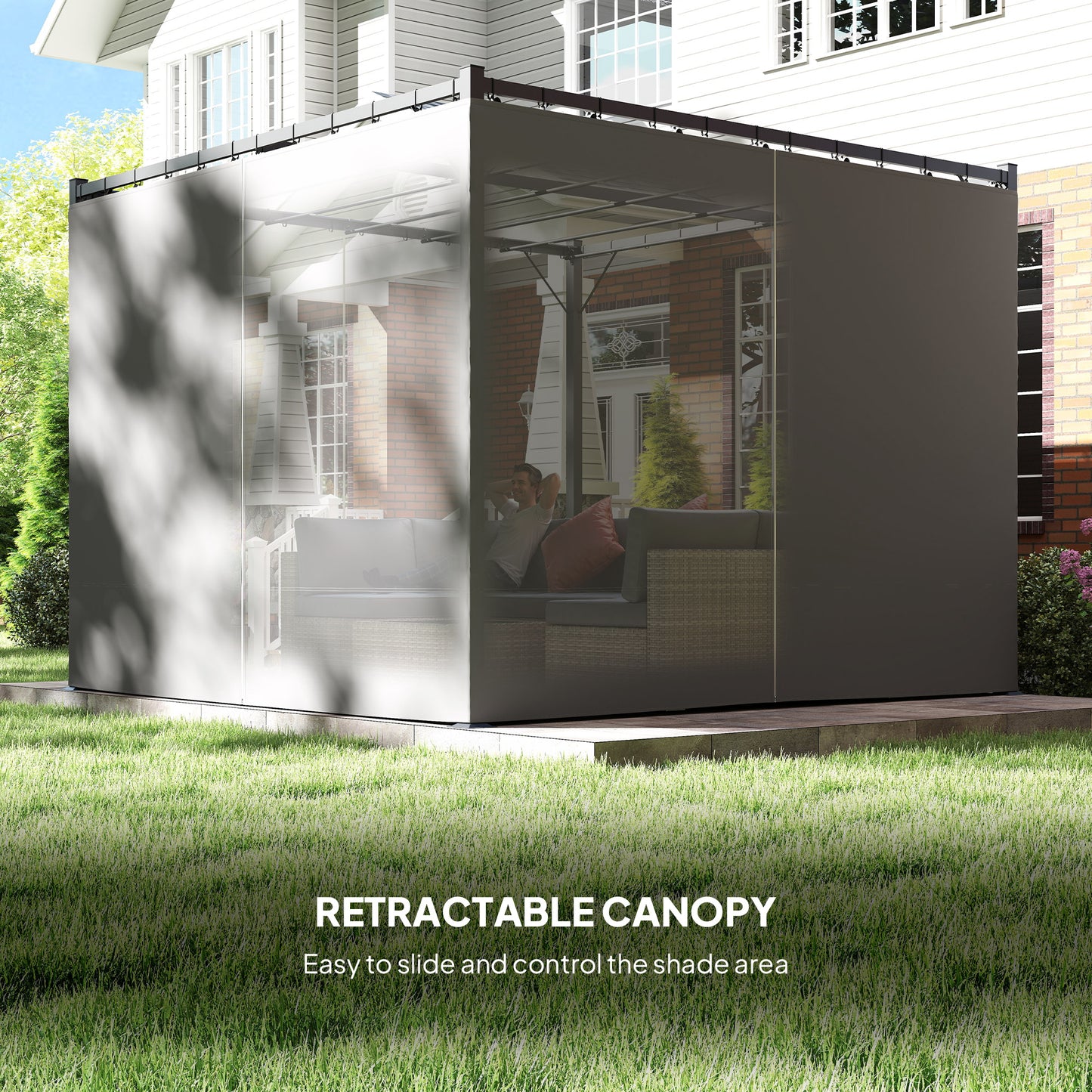 Pergola with Retractable Roof and Curtains, Light Grey - Stay-outdoors.co.uk