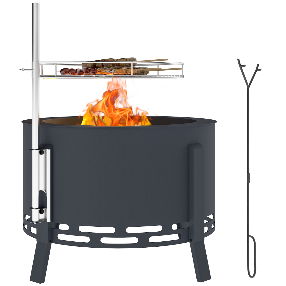 Portable Fire Pit, 58 cm Round Firepit with Grill Grate, Black - Stay-outdoors.co.uk
