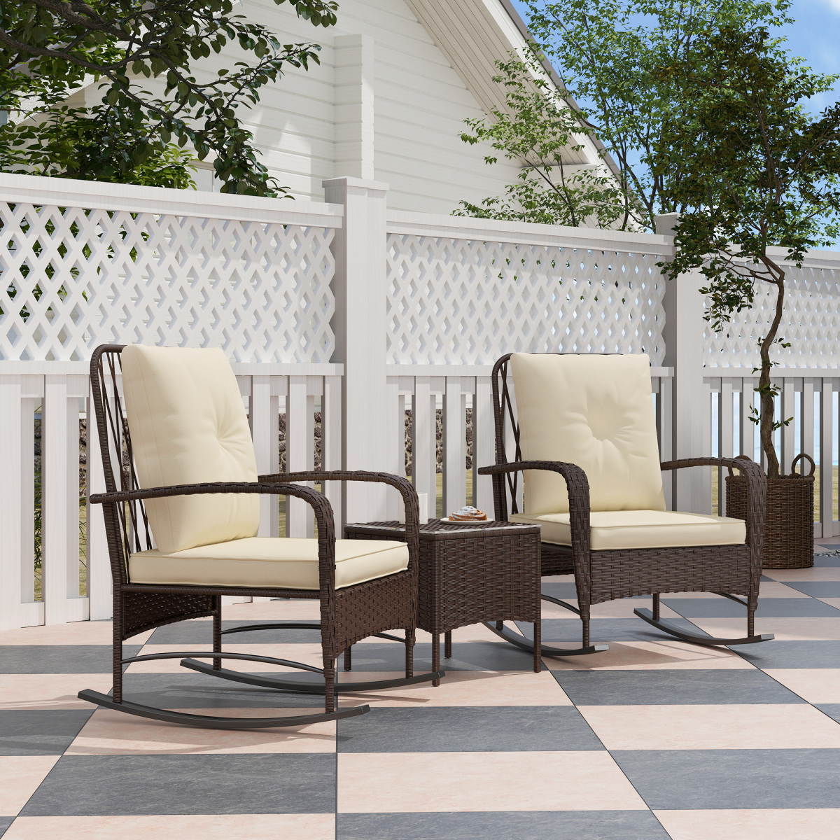 Rattan Bistro Set with Rocking Chairs.