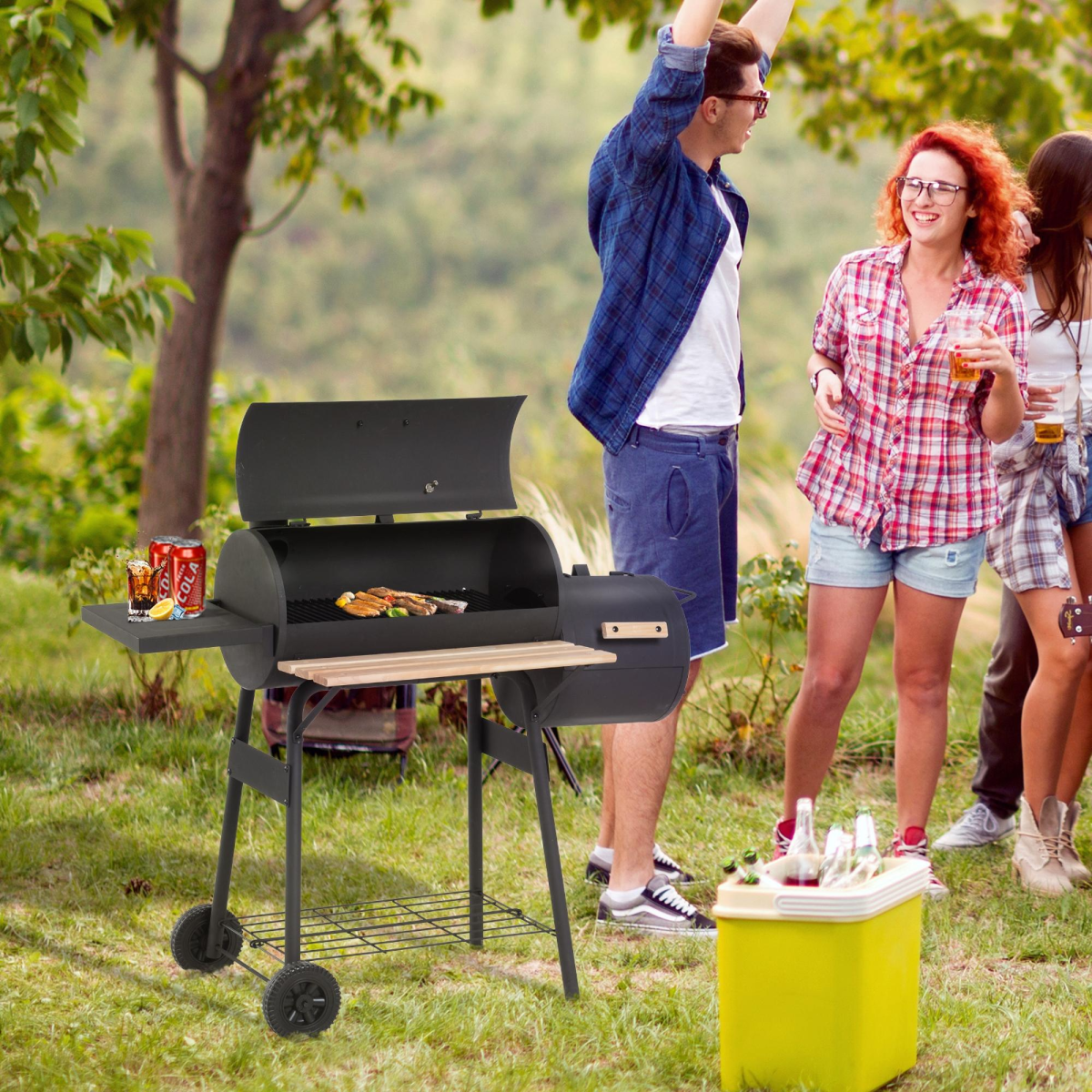 Portable Charcoal BBQ Grill Steel Offset Smoker Combo Backyard - Stay-outdoors.co.uk