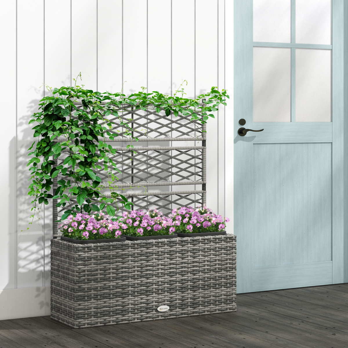 Garden Rattan Planter Box, with Trellis.