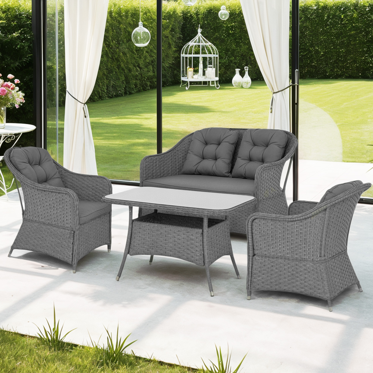 Cushioned Four Seater Rattan Garden Furniture