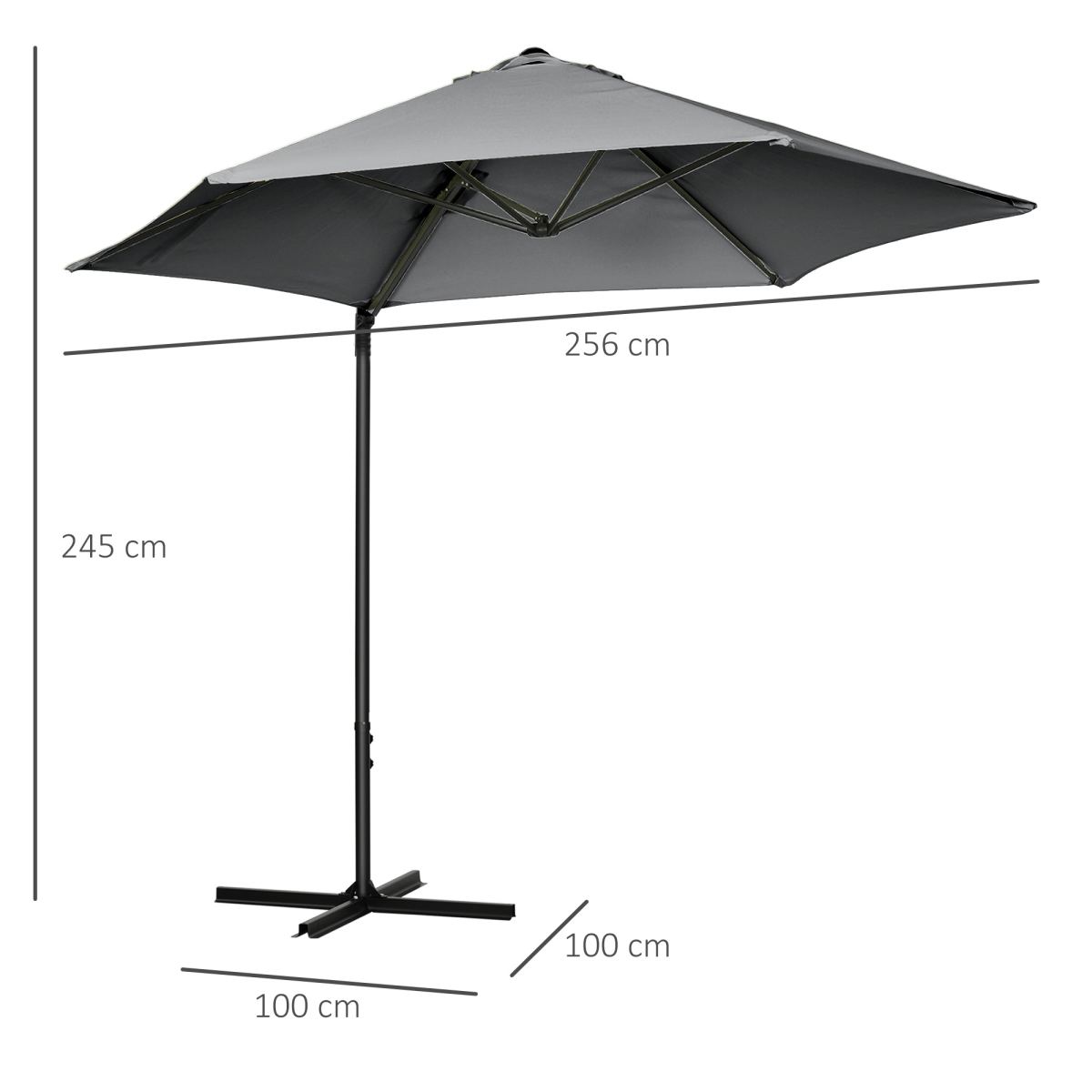 2.5M Garden Cantilever Parasol W/ 360 Rotation and Cross Base, Dark Grey - Stay-outdoors.co.uk