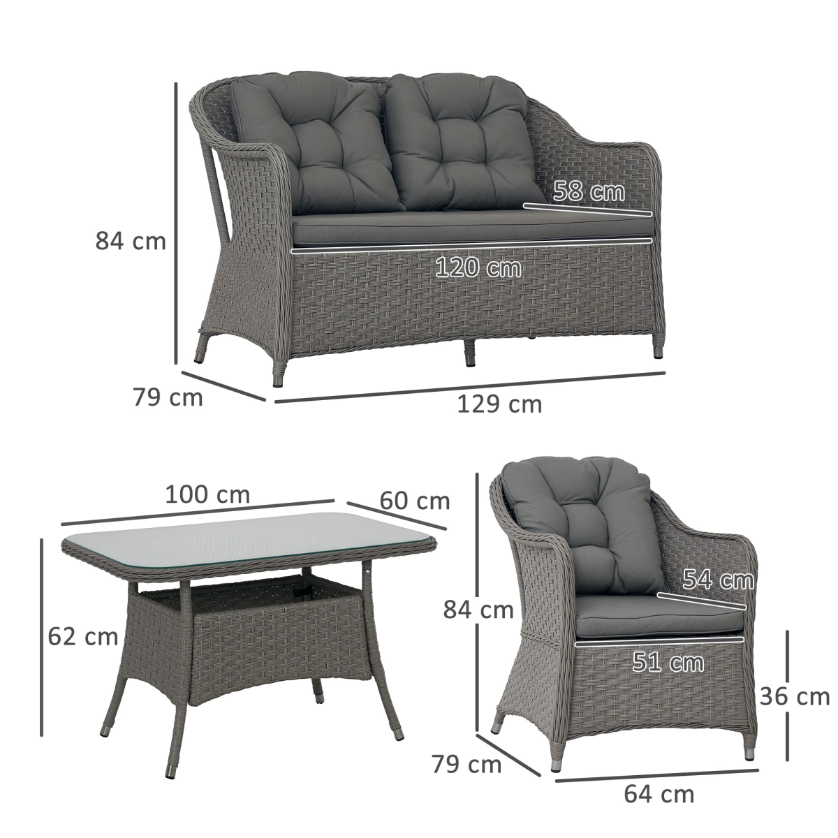 Cushioned Four Seater Rattan Garden Furniture