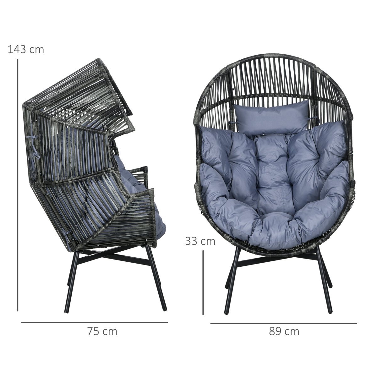 Rattan Garden Egg Chair with Headrest, Grey - Stay-outdoors.co.uk