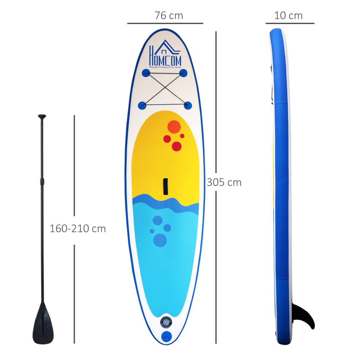 10ft Inflatable Paddle board, Fix Bag, Air Pump, Backpack HOMCOM - Stay-outdoors.co.uk