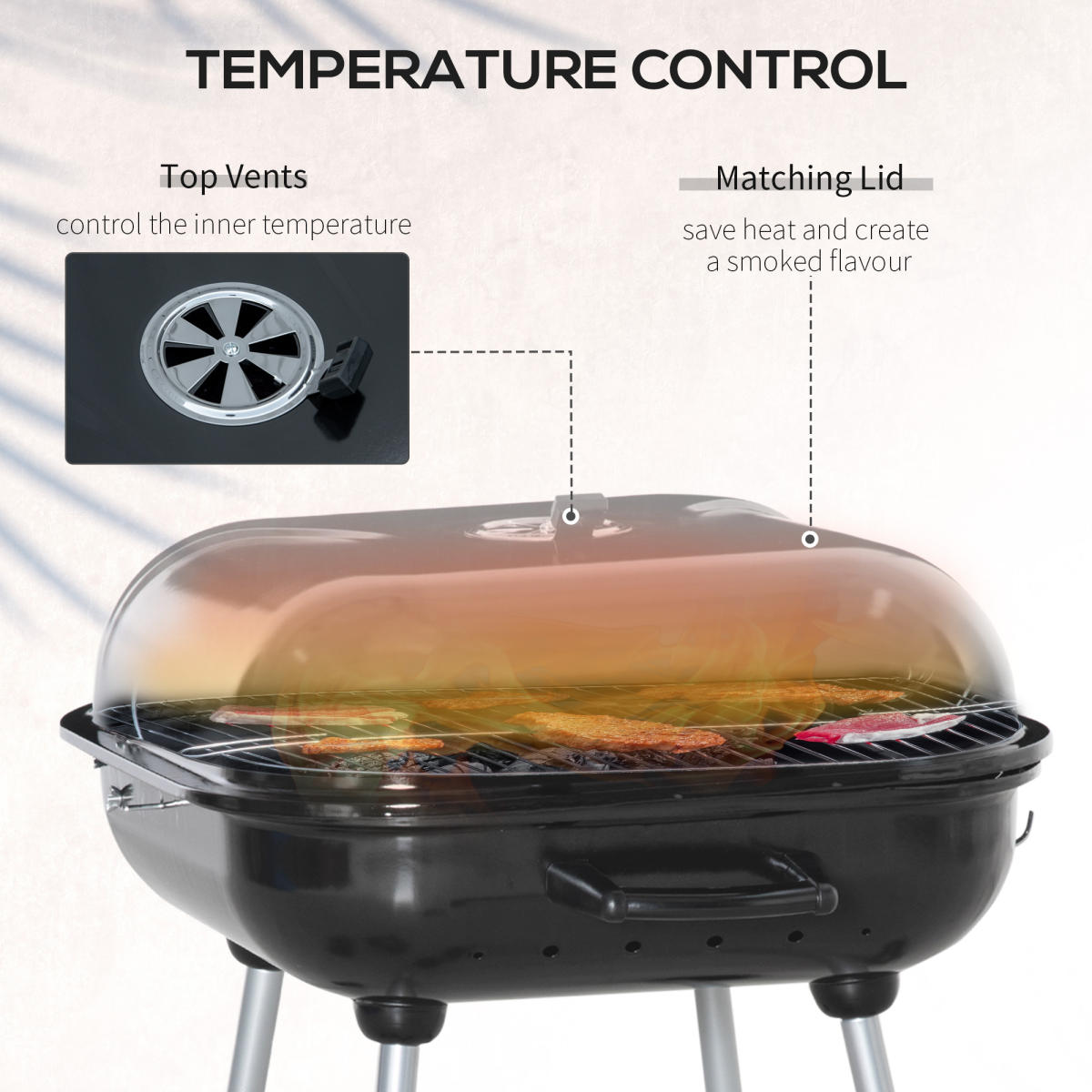 Outsunny BBQ Charcoal Smoker Grill Trolley with 2 Wheels and Grilling Utensils - Stay-outdoors.co.uk