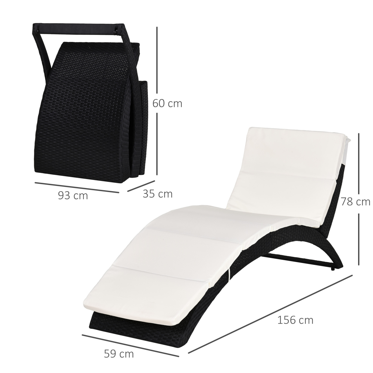 Sun Lounger Rattan Hammock Sun Bed Garden Folding Recliner Chair w/ Cushion - Stay-outdoors.co.uk