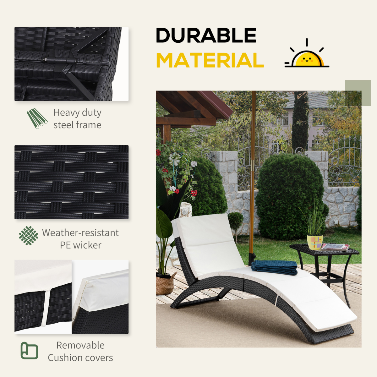 Sun Lounger Rattan Hammock Sun Bed Garden Folding Recliner Chair w/ Cushion - Stay-outdoors.co.uk