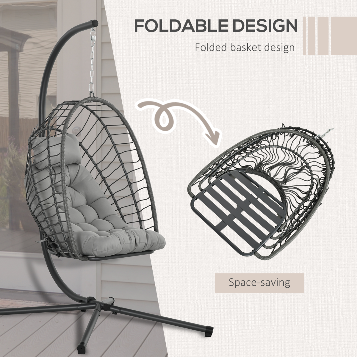 Hanging Swing Egg Chair with Thick Cushion.