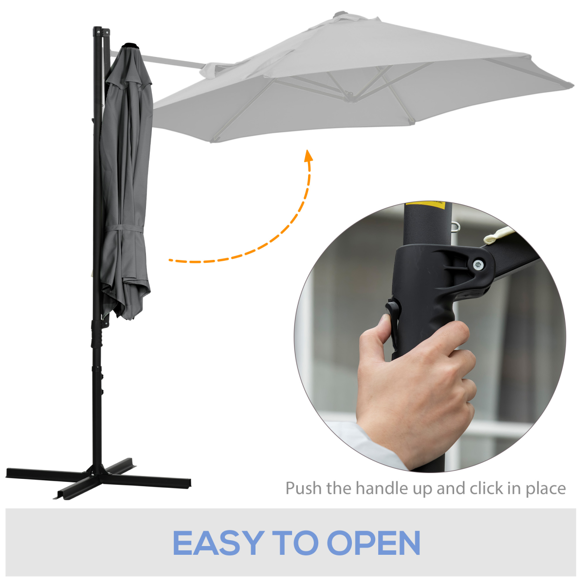 2.5M Garden Cantilever Parasol W/ 360 Rotation and Cross Base, Dark Grey - Stay-outdoors.co.uk