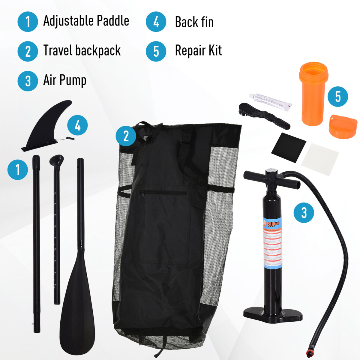 10ft Inflatable Paddle board, Fix Bag, Air Pump, Backpack HOMCOM - Stay-outdoors.co.uk