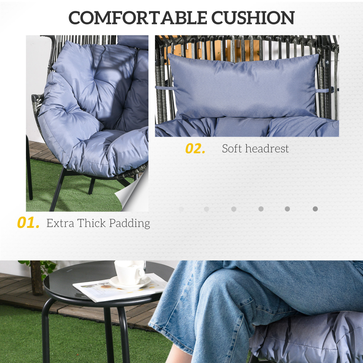 Rattan Garden Egg Chair with Headrest, Grey - Stay-outdoors.co.uk