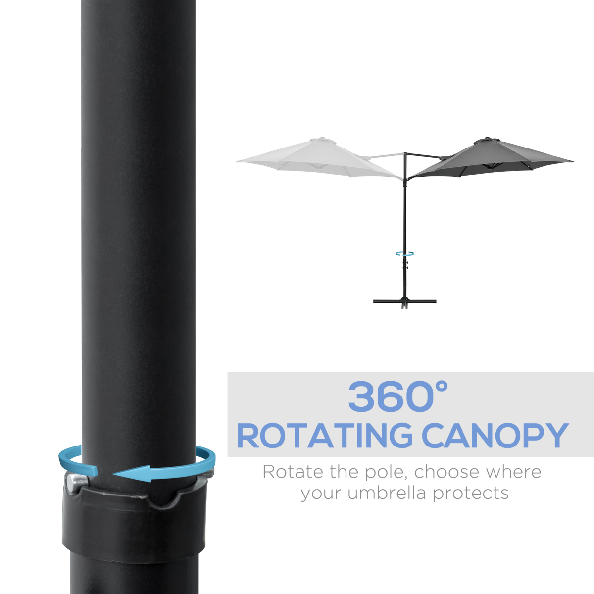 2.5M Garden Cantilever Parasol W/ 360 Rotation and Cross Base, Dark Grey - Stay-outdoors.co.uk