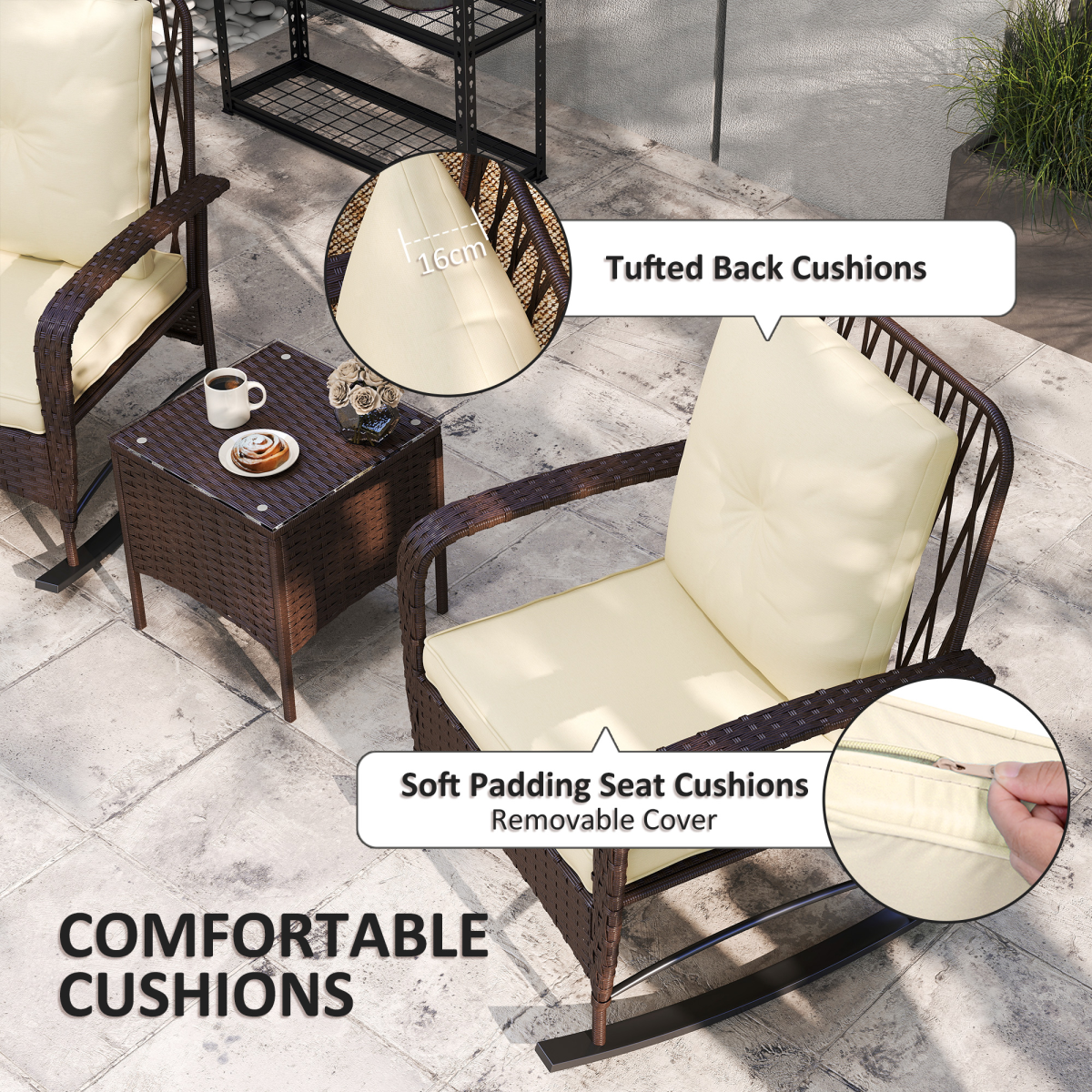 Rattan Bistro Set with Rocking Chairs.