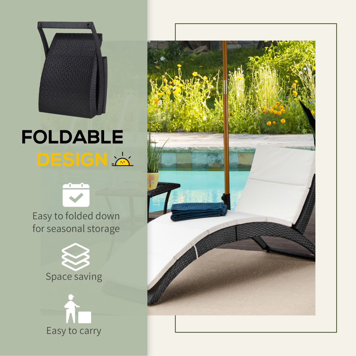 Sun Lounger Rattan Hammock Sun Bed Garden Folding Recliner Chair w/ Cushion - Stay-outdoors.co.uk