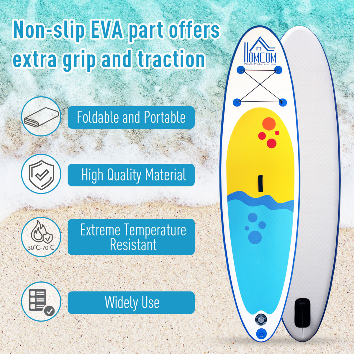 10ft Inflatable Paddle board, Fix Bag, Air Pump, Backpack HOMCOM - Stay-outdoors.co.uk