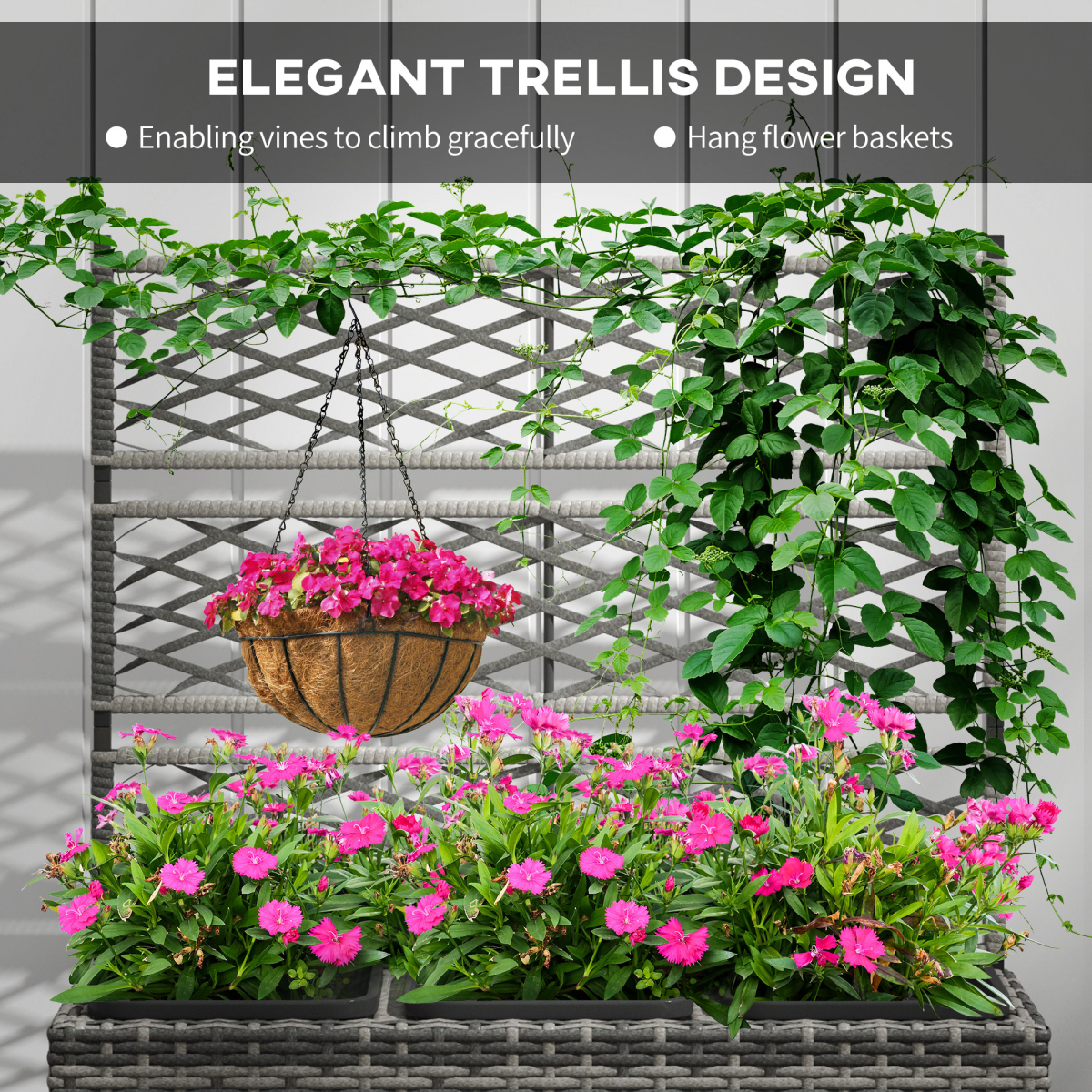 Garden Rattan Planter Box, with Trellis.