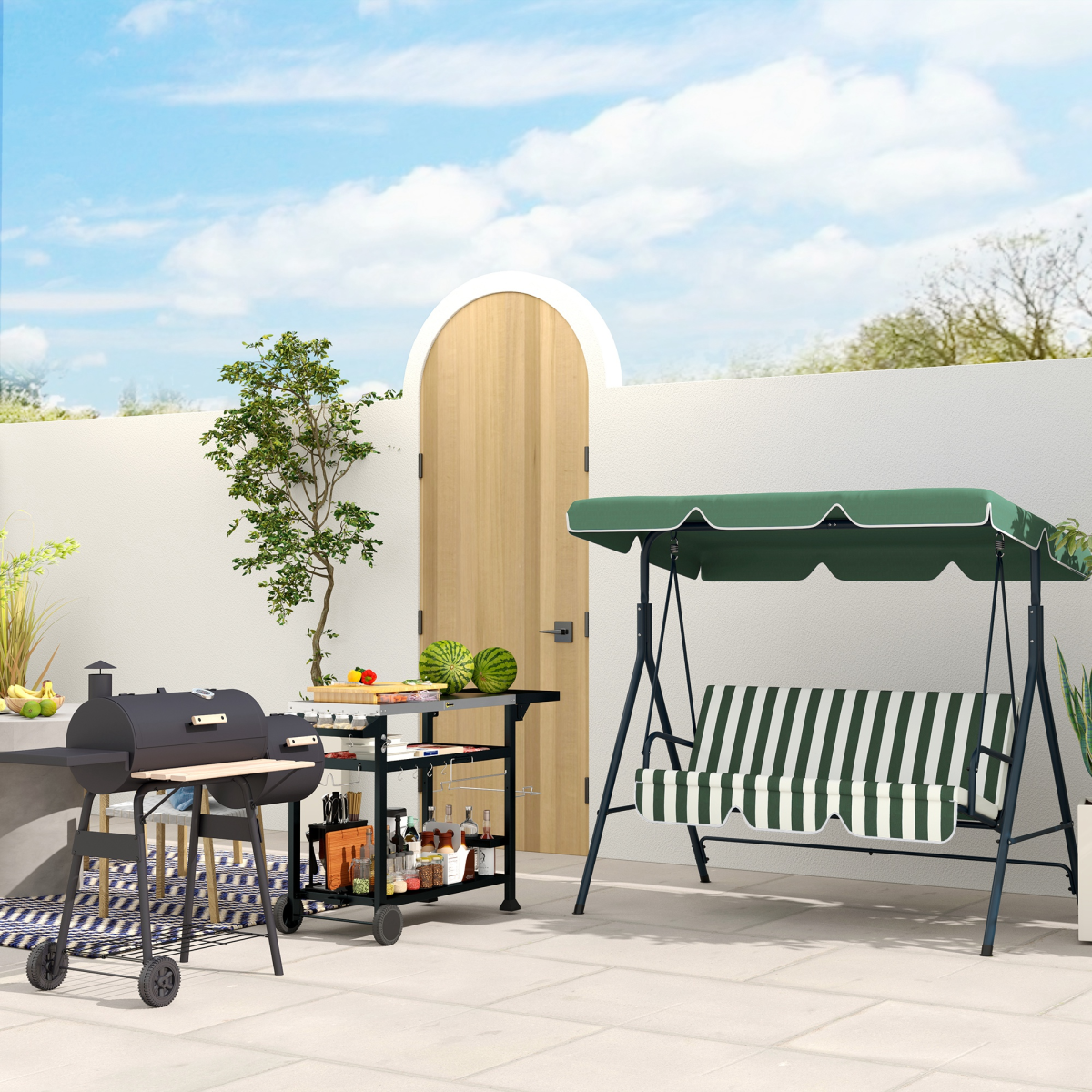 Portable Charcoal BBQ Grill Steel Offset Smoker Combo Backyard - Stay-outdoors.co.uk