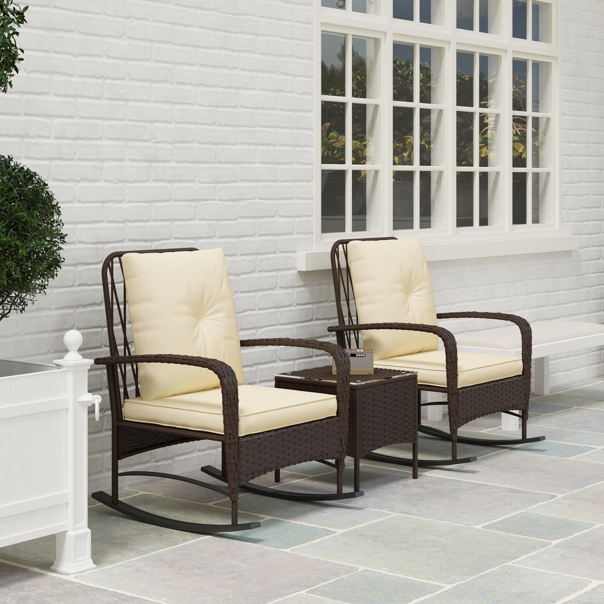 Rattan Bistro Set with Rocking Chairs.