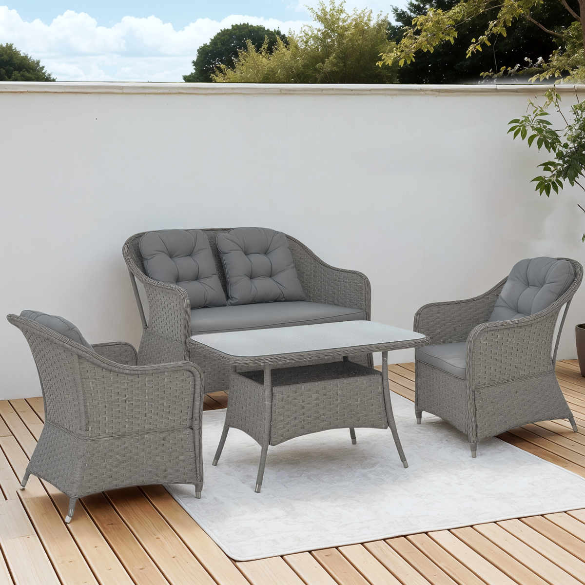Cushioned Four Seater Rattan Garden Furniture