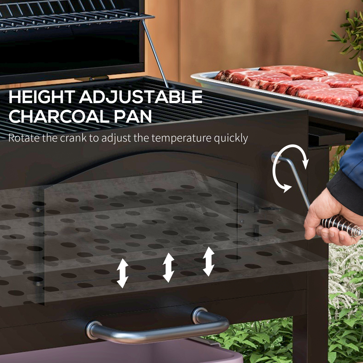 Charcoal Grill BBQ Trolley w/ Adjustable Charcoal Height & Thermometer - Stay-outdoors.co.uk