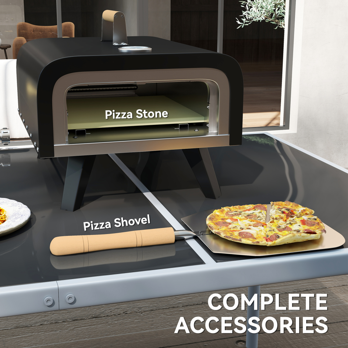 Outdoor Table top Gas Pizza Oven with 12" Pizza Stone & Peel, Black - Stay-outdoors.co.uk