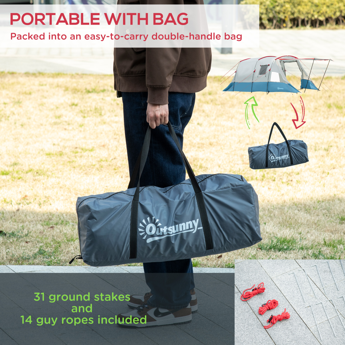 6-8 Person Tunnel Tent, Two-room Camping Tent.