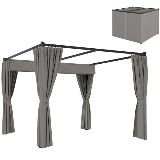 Pergola with Retractable Roof and Curtains, Light Grey - Stay-outdoors.co.uk