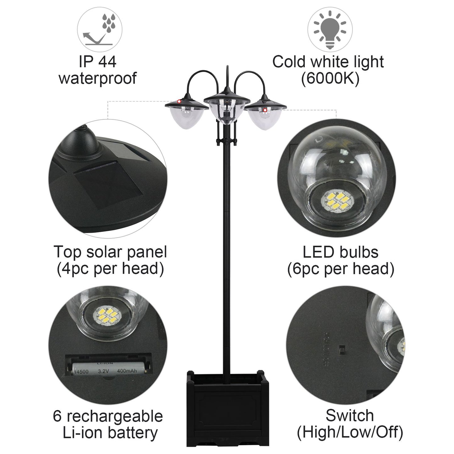 Solar Garden Lamp with built in Planter - Stay-outdoors.co.uk