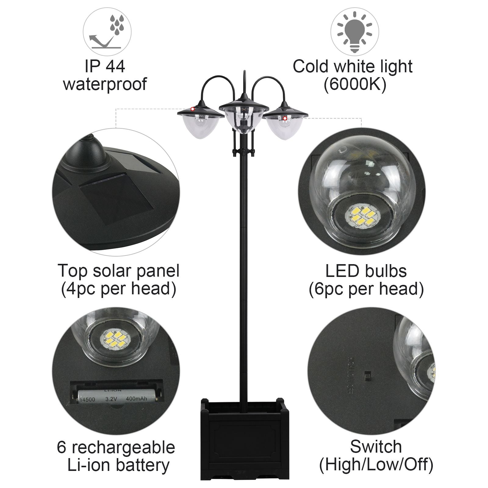 Solar Garden Lamp with built in Planter - Stay-outdoors.co.uk